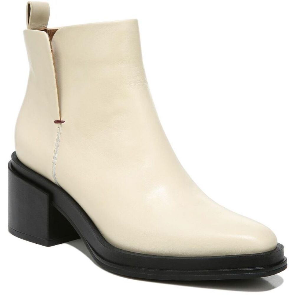 Franco Sarto Womens Dalden Ivory Leather Square Toe Ankle Boots Shoes NWOB